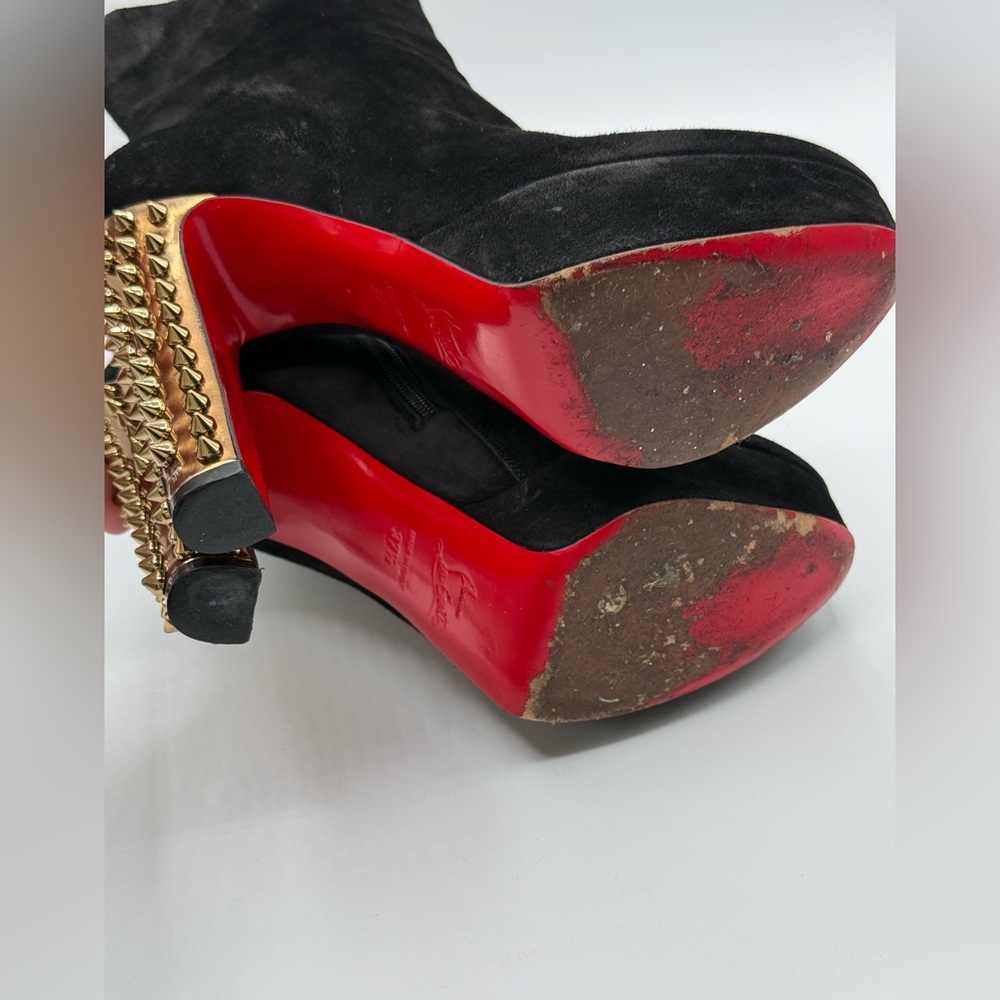 Christian Louboutin Black Suede Studded Heel Taclou Ankle Boots Size 37.5 - Picture 13 of 17